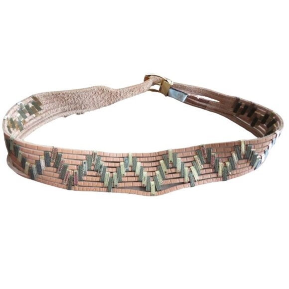 VINTAGE JOSE COTEL Multi Strand Southwestern Boho Wide Tan Leather Belt - Picture 1 of 12